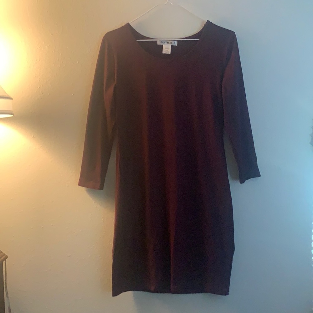 Maroon long-sleeved mini dress. Size Large